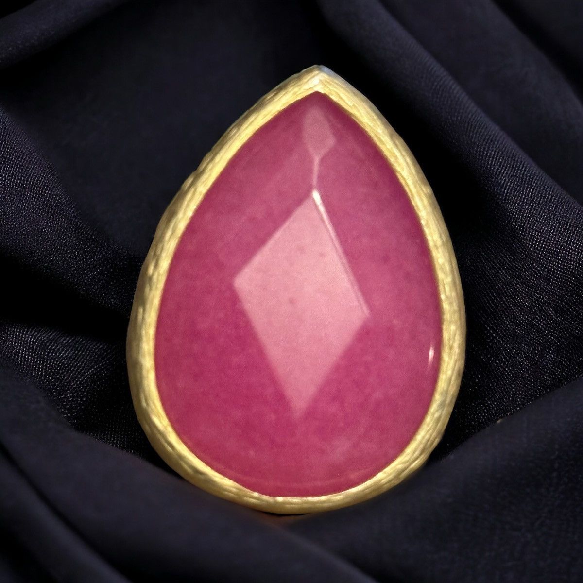 Vintage Vintage chunky pink agate teardrop adjustable ring Size ONE SIZE - 1 Thumbnail