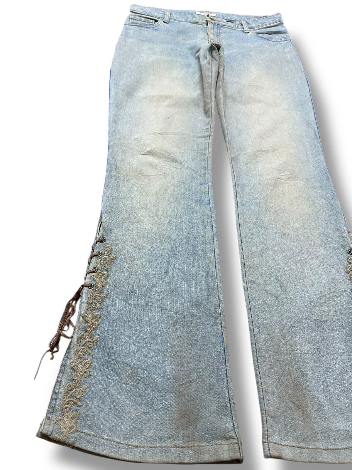 Japanese Brand Vintage Maitresse Flare Bootcut Faded Mudwash Denim Size 29" - 3 Thumbnail