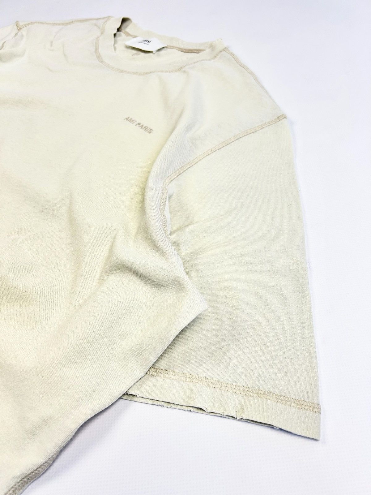 AMI AMI Paris Distressed Heart Logo Beige Basic Tee Vintage Size US XL / EU 56 / 4 - 11 Thumbnail
