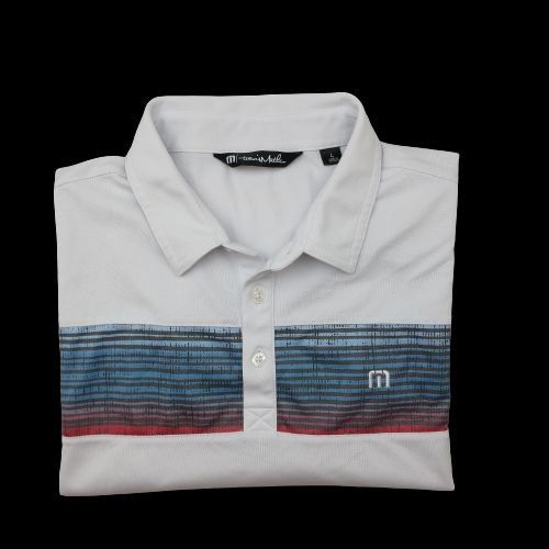 Travis Mathew Travis Mathew Mens L Red White Blue Barstool Golf Polo