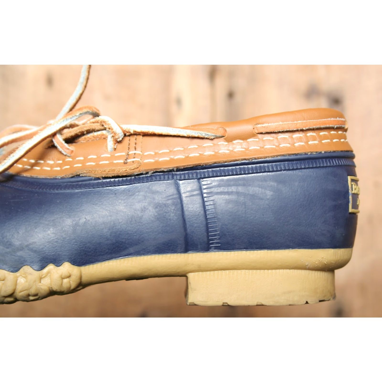 Vintage L.L. Bean Tan Leather & Blue Rubber Low Ankle Gumshoe Duck Boots Women's Sz. 7M Boots, Rain Shoe, M, Tan/Blue, 7, Women Size US 7 / IT 37 - 7 Thumbnail