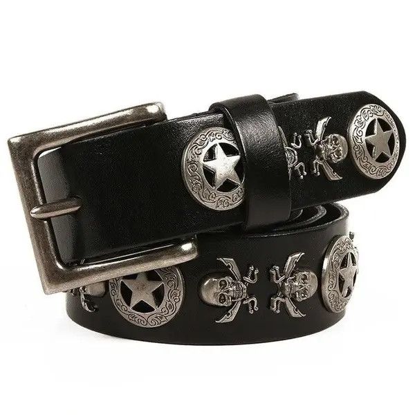 Japanese Brand Metal Rivet Skull Star Real Genuine Leather Belt Size ONE SIZE - 1 Thumbnail