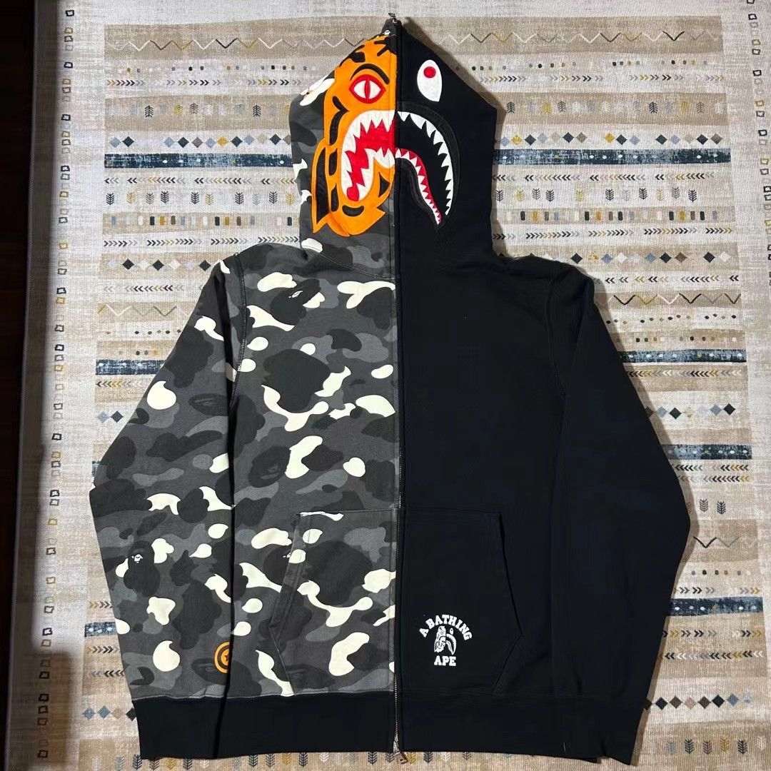 Bape CITY CAMO TIGER SHARK HALF FULL ZIP HOODIE Grailed