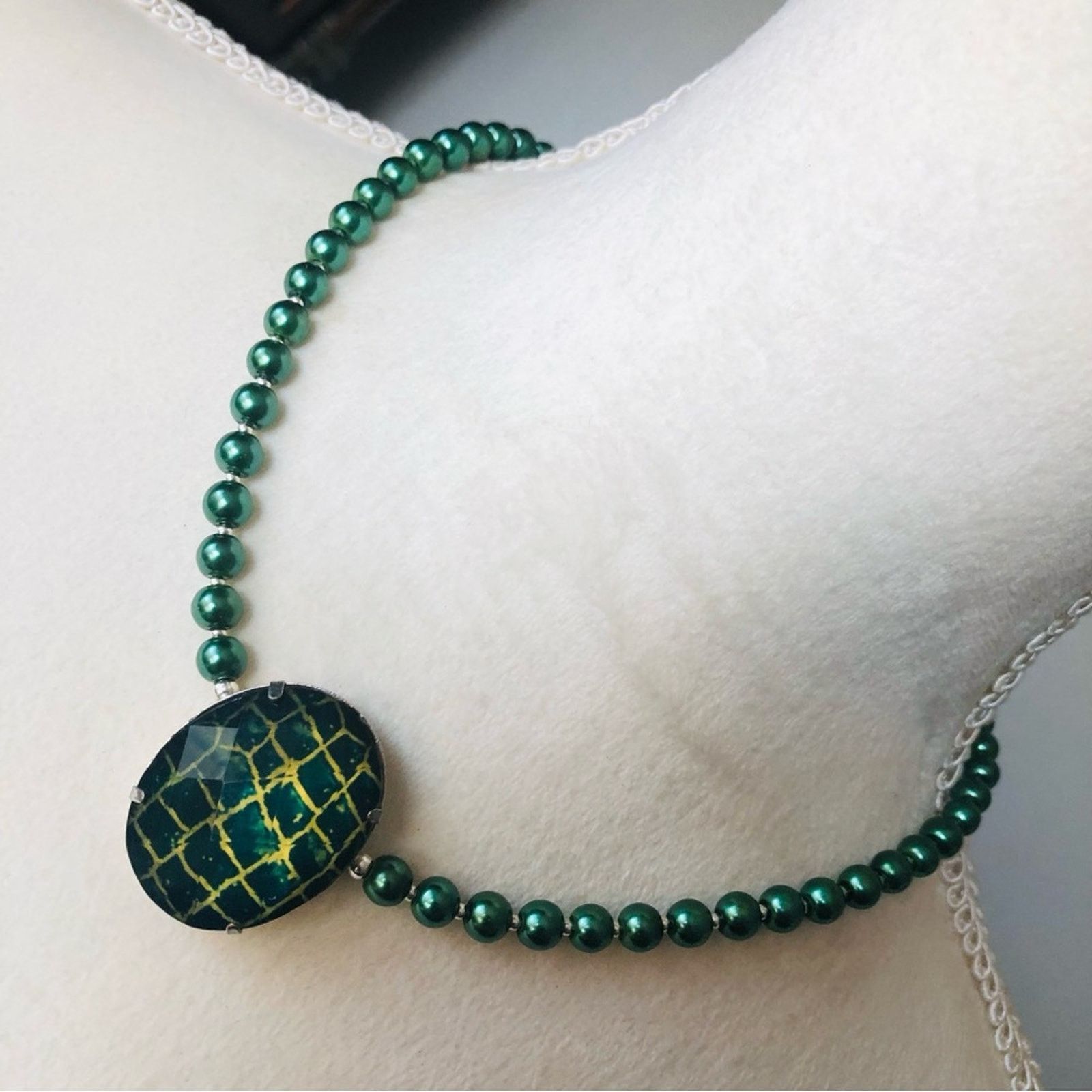 Handmade Handcrafted repurpose animal print stone Pearl necklace Size ONE SIZE - 1 Thumbnail