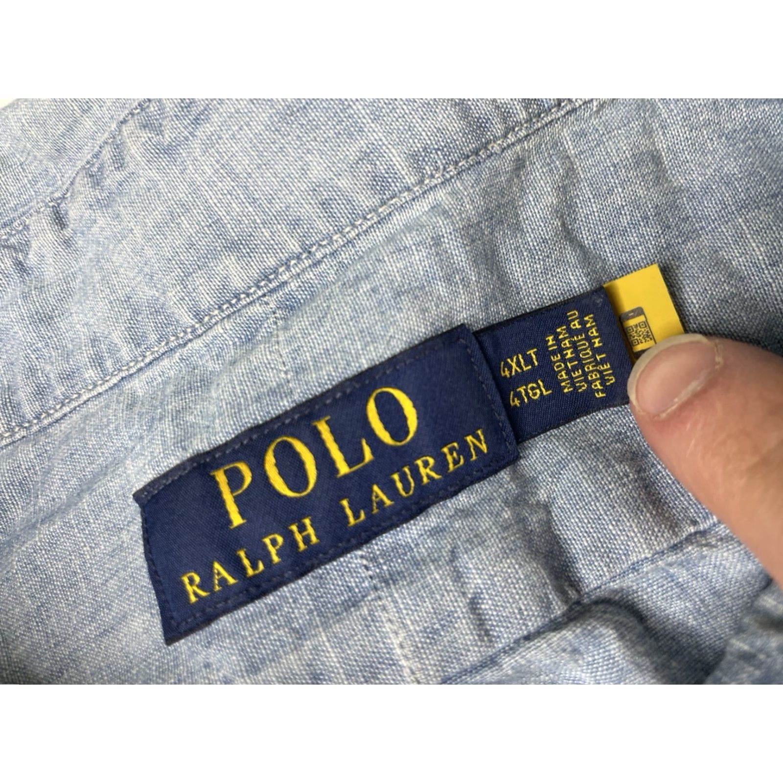 Ralph Lauren VINTAGE Ralph Lauren Polo Shirt Mens 4XLT Big & Tall Chambray Denim Button-Down Long Sleeve Blue Cotton Clothing Shirt Size US XXL / EU 58 / 5 - 3 Thumbnail