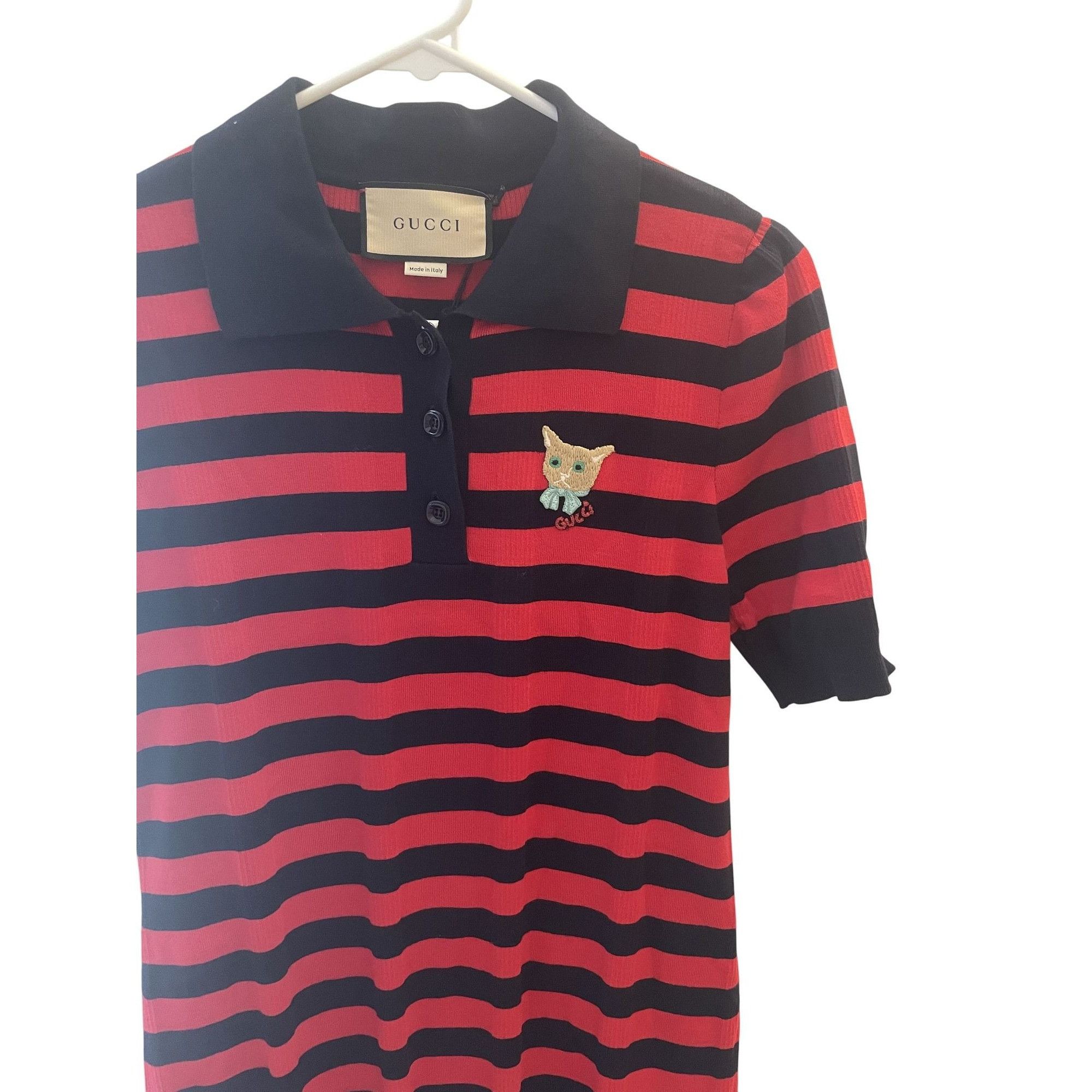 Gucci Gucci Womens Striped Polo Dress With Embroidered Cat Patch R Size S / US 4 / IT 40 - 3 Thumbnail