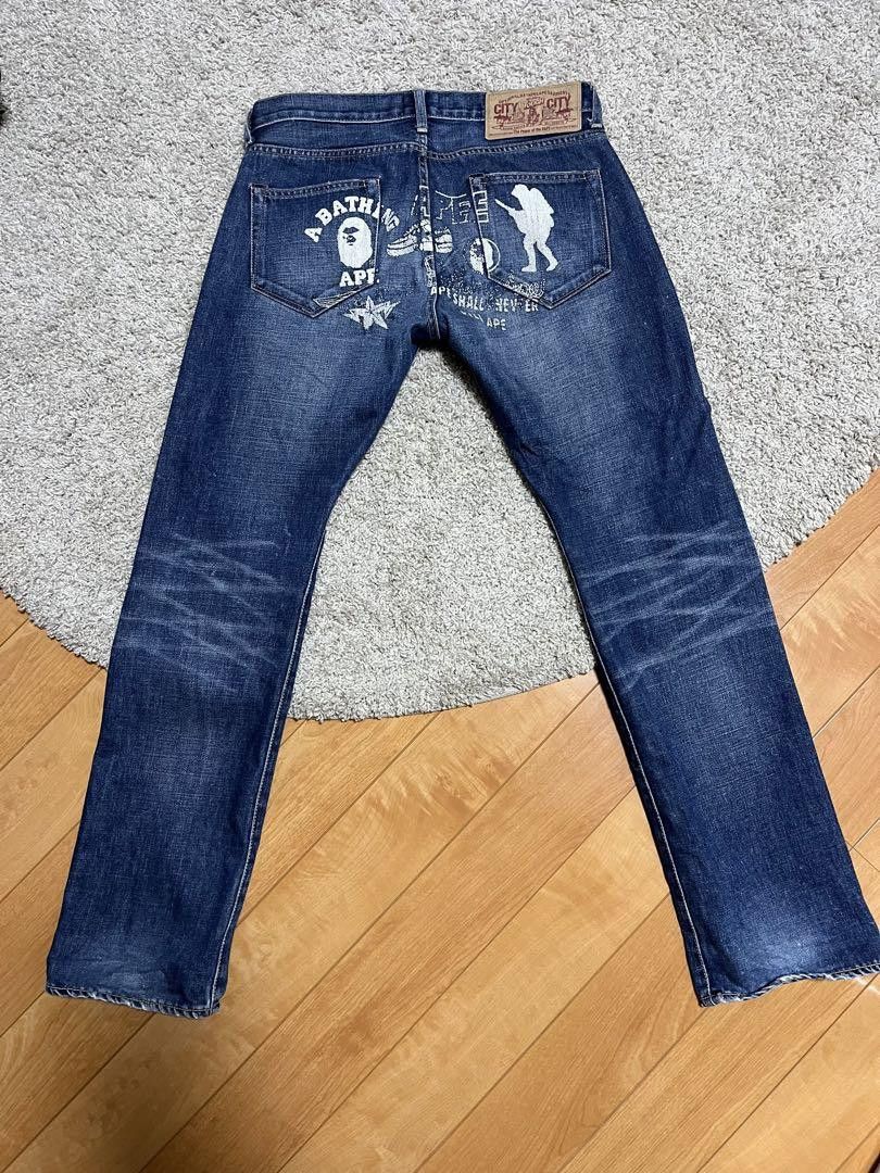 image of Bape Apee Multi Logo Denim in Blue, Men's (Size 31)