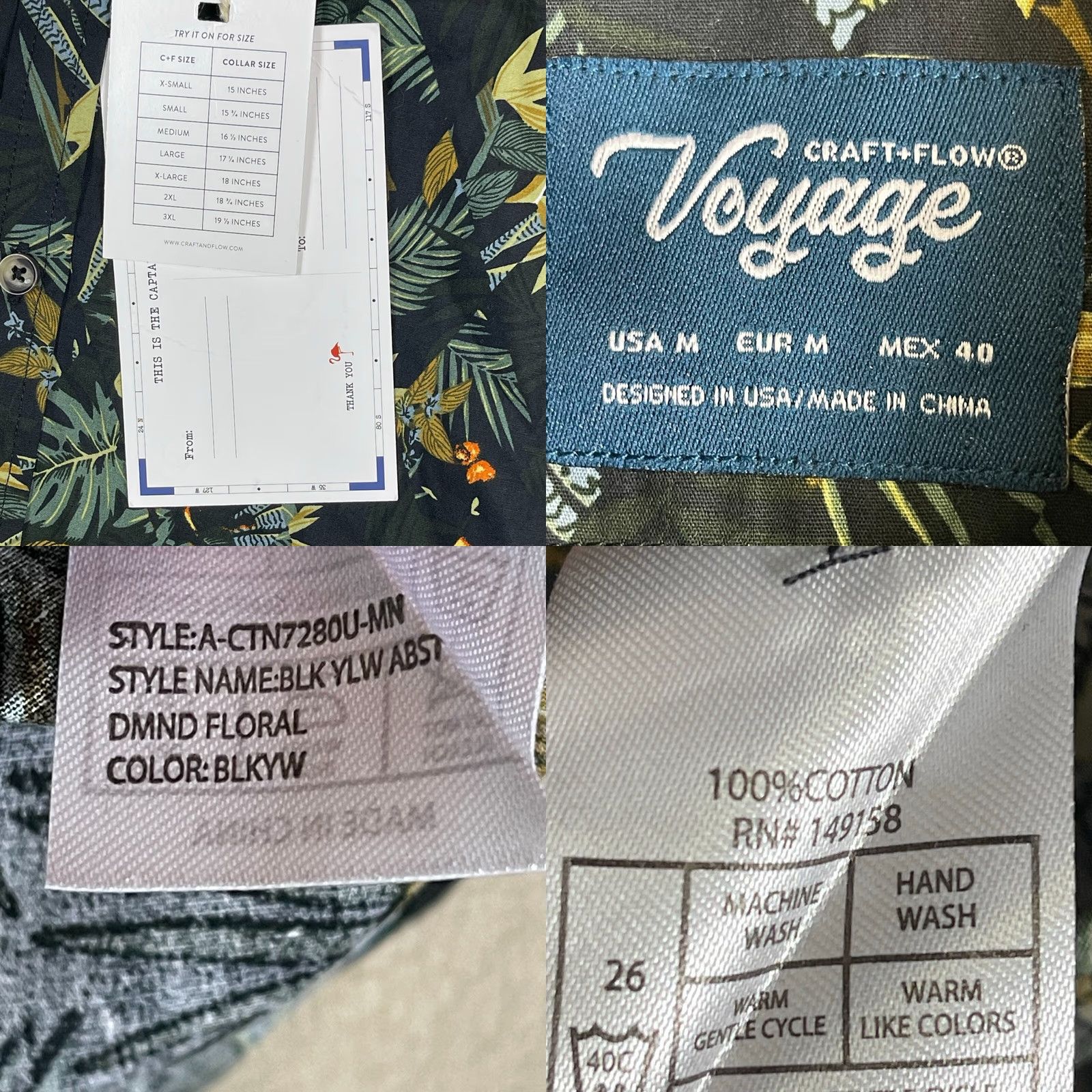 Vintage Voyage Craft Flow Shirt M Black Floral Tropical Short Sleeve Hawaiian Button Up Mens Size US M / EU 48-50 / 2 - 8 Thumbnail