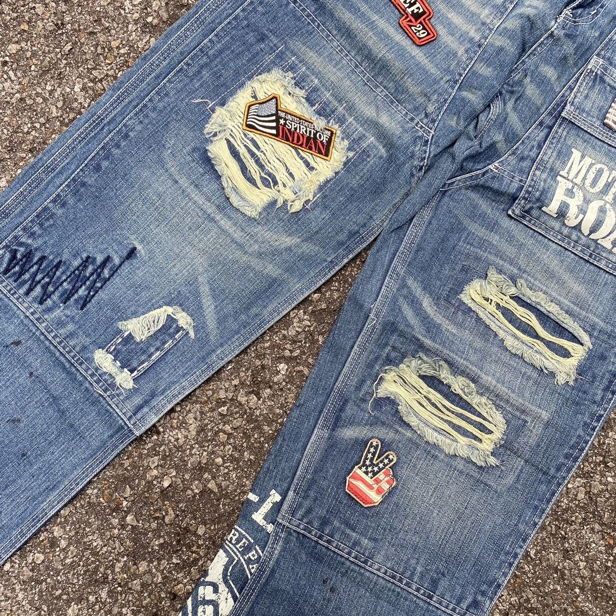 Other Patched Jeans Double Knee Distressed Denim Patchwork Size US 31 - 3 Thumbnail