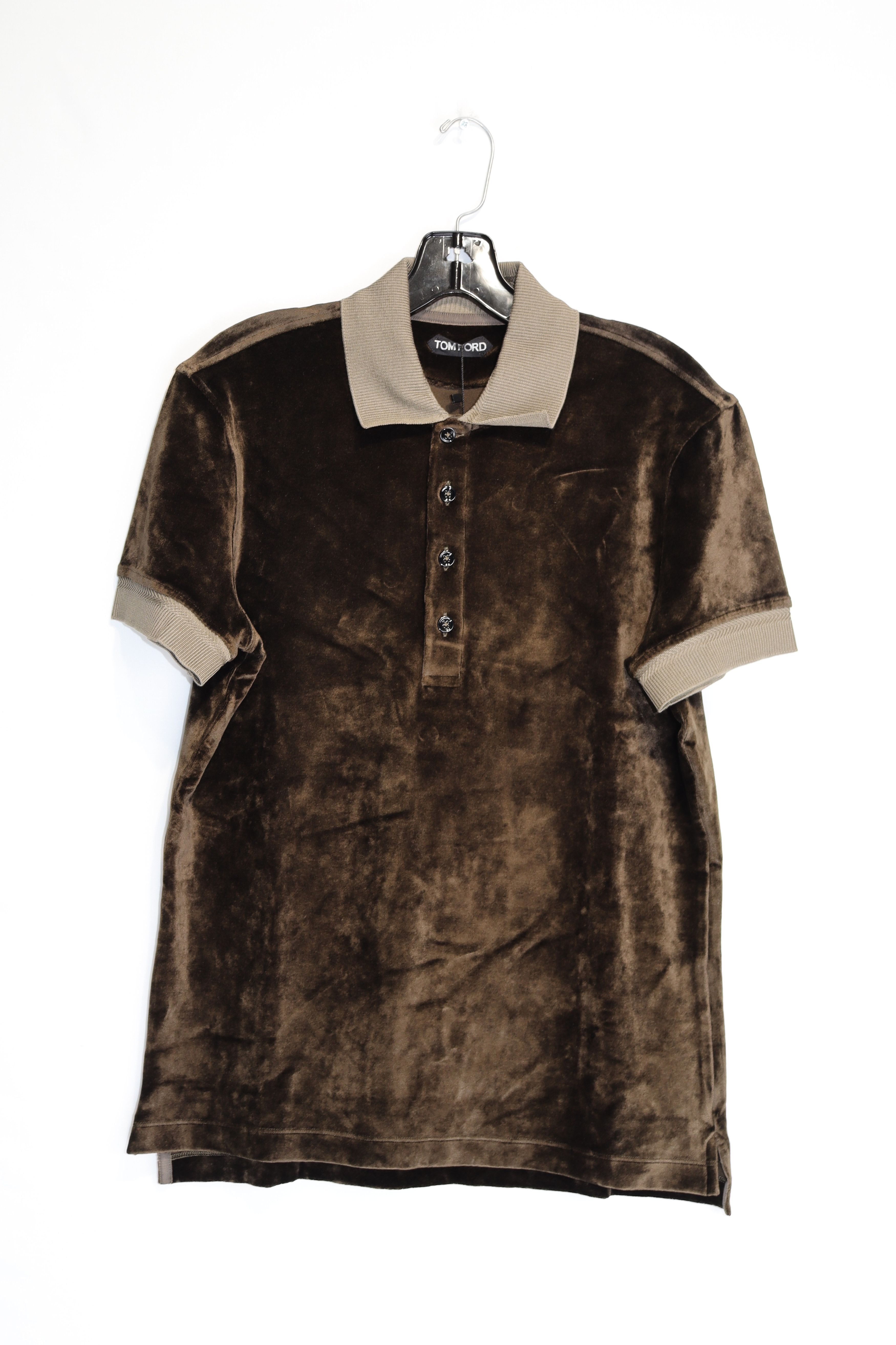 image of Tom Ford O1Rshd1 Velvet Polo In Dark Brown, Men's (Size Small)