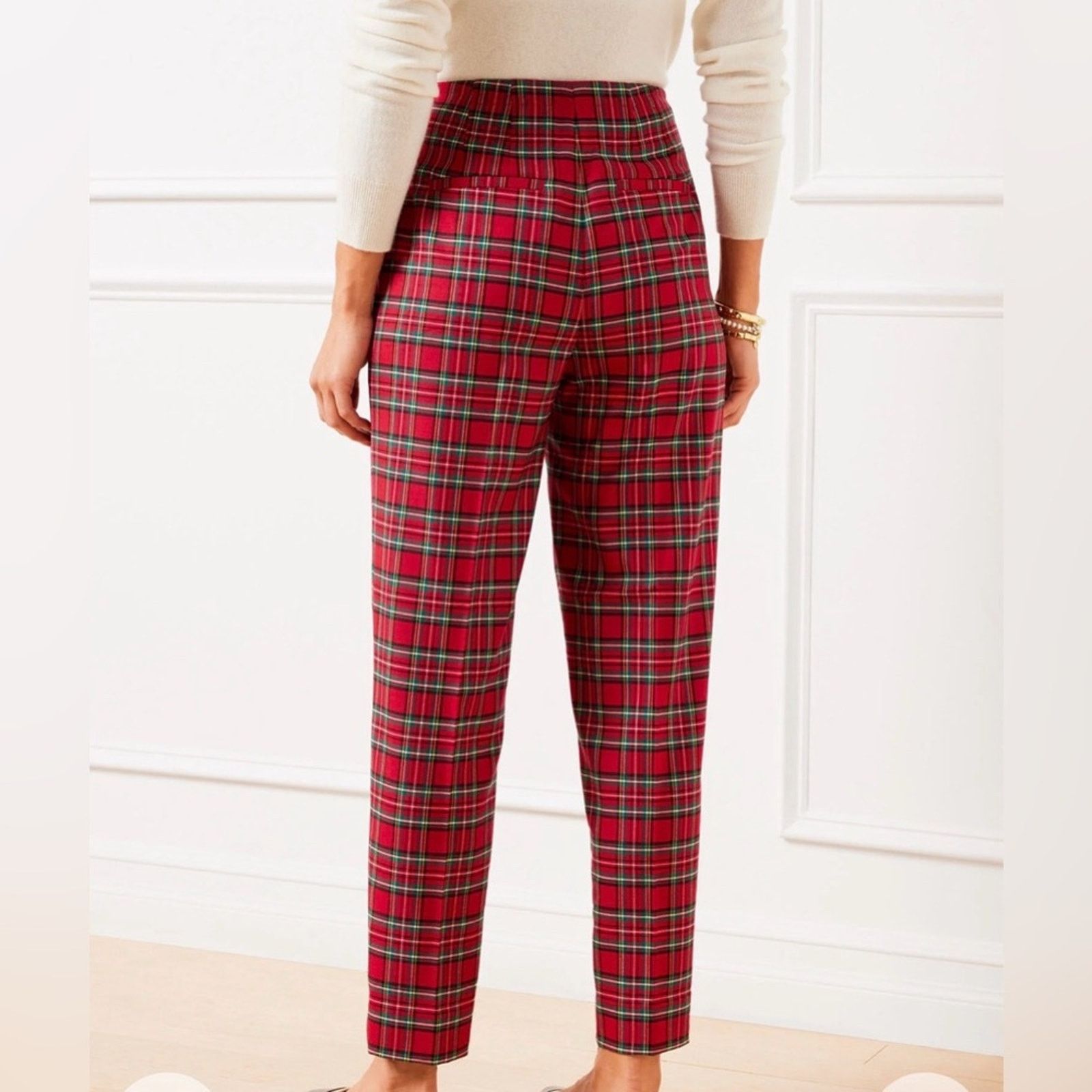 Talbots TALBOTS TAPERED ANKLE WOOL BLEND PANTS RED TARTAN PLAID SZ 6 Size 28" / US 6 / IT 42 - 3 Thumbnail