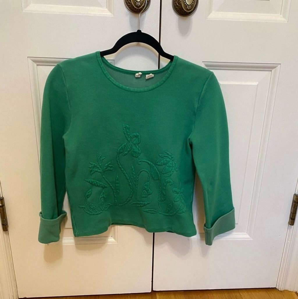Anthropologie Anthropologie Moth Green Embroidered Sweater Size XS / US 0-2 / IT 36-38 - 4 Thumbnail