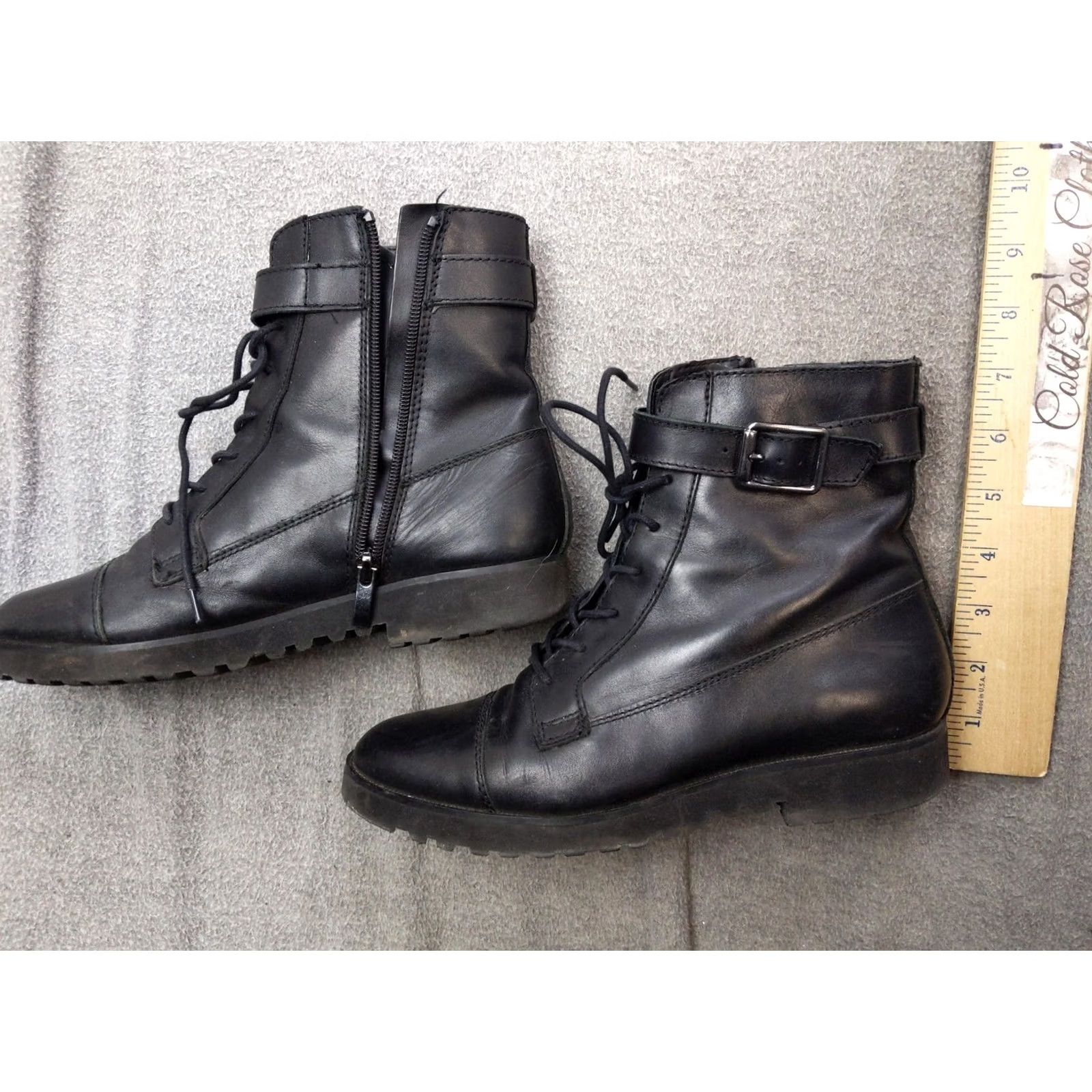 Franco Sarto Franco Sarto Boots Womens 8 Black Leather Ankle Combat Zip Buckle Booties Size US 8 / IT 38 - 2 Thumbnail