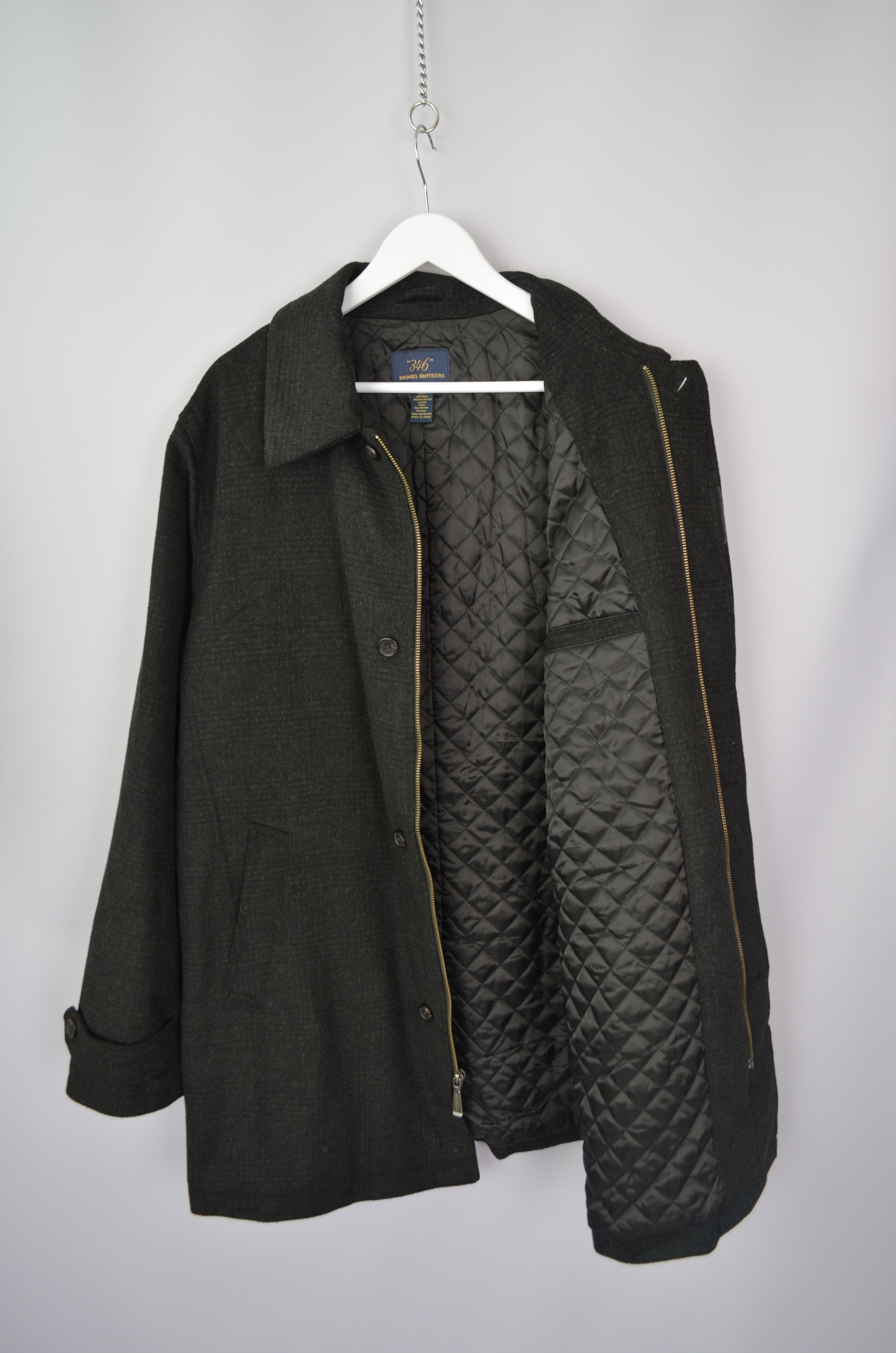 Brooks Brothers × Designer Brooks Brothers "346" Check Dark Grey Wool Car Pea Coat Sz L Size US L / EU 52-54 / 3 - 12 Thumbnail