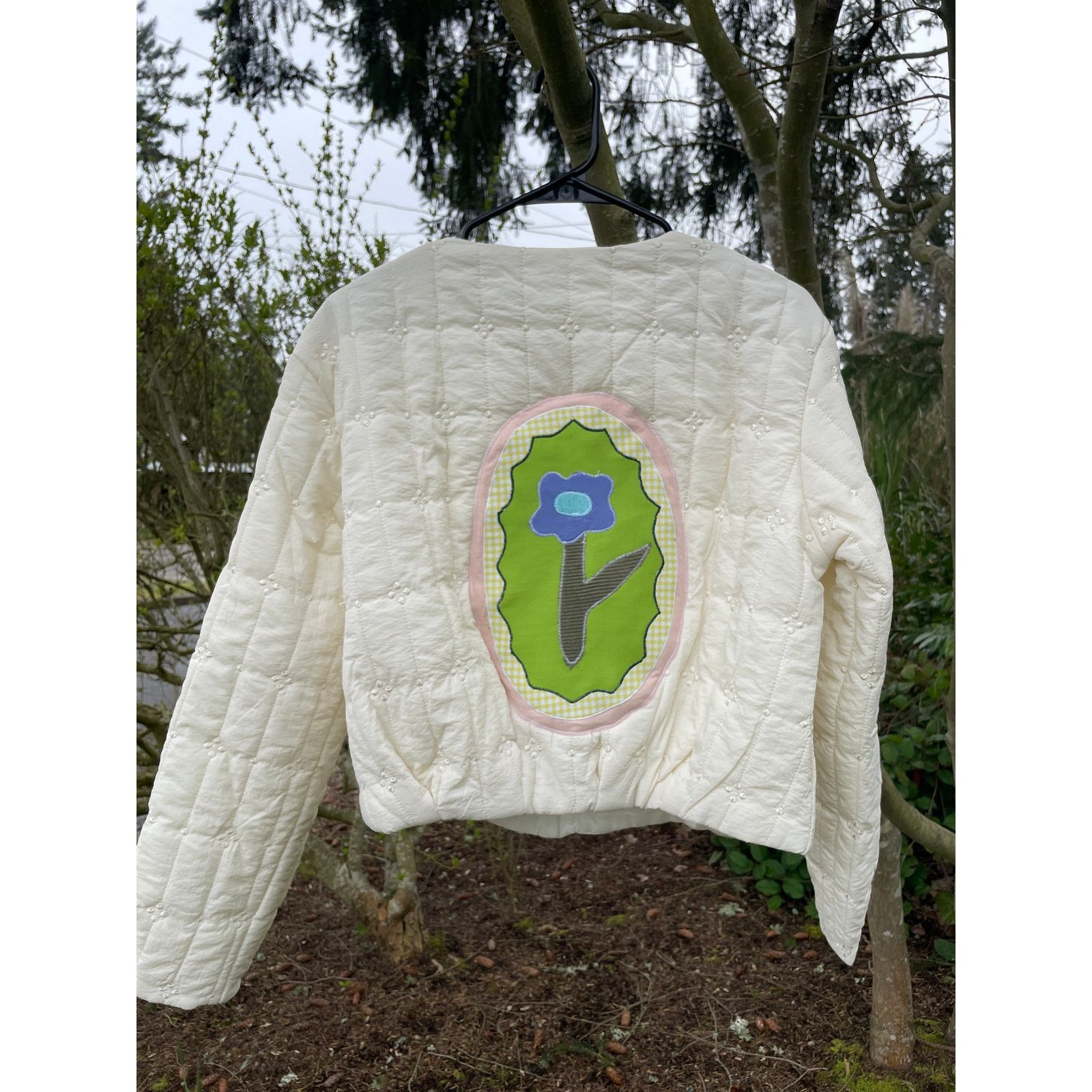 Handmade Size 6 Quilted Coat Jacket with Floral Applique Size M / US 6-8 / IT 42-44 - 5 Thumbnail