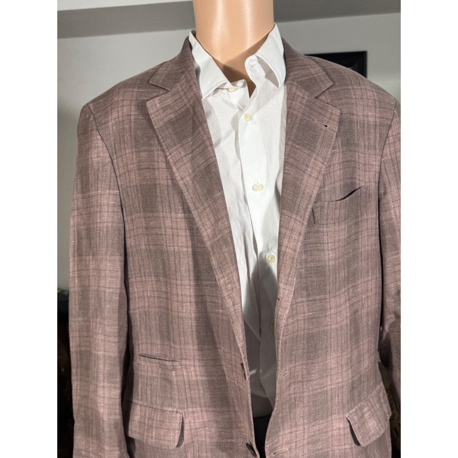 Brunello Cucinelli Brunello Cucinelli Peach Taupe Plaid Blazer Sport Jacket 42 Size 42R - 3 Thumbnail