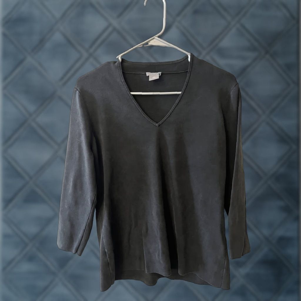 Loft Ann Taylor Loft Long Sleeve Black Knit V Neck Sweater Size XL 3/4 Sleeve Loft Pullover Women Knit 100% Cotton Casual Workwear Size XL / US 12-14 / IT 48-50 - 1 Thumbnail