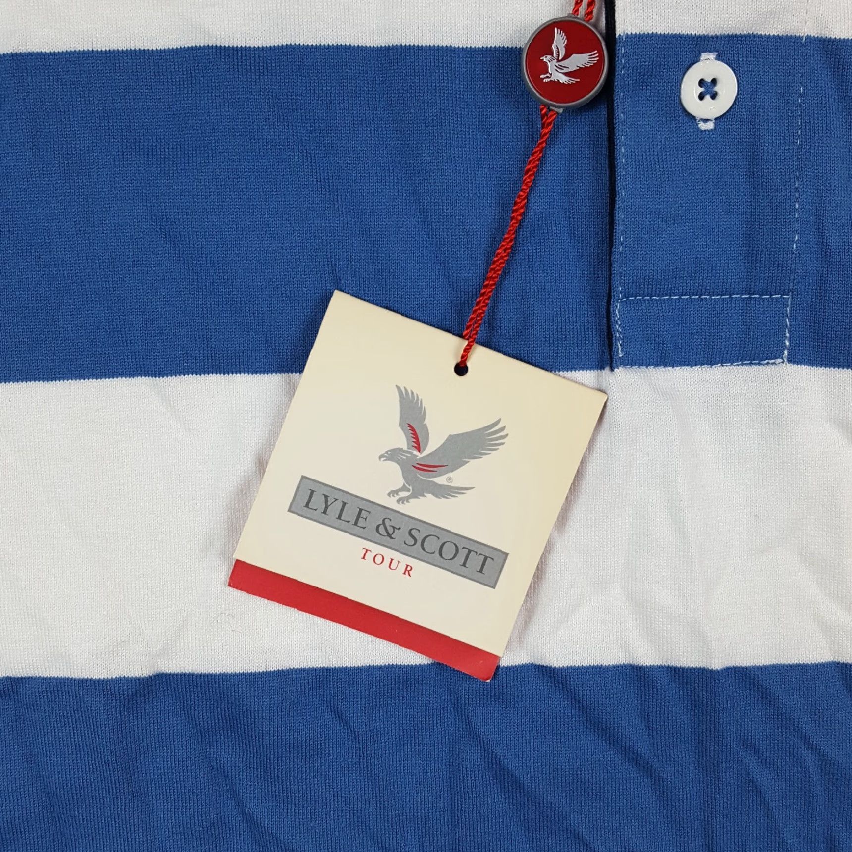 Lyle & Scott VINTAGE Lyle & Scott Polo Shirt Men’s M Striped Surf Blue Collared Short Sleeve Knitted Cotton 90s Preppy Skater Shirt Size US M / EU 48-50 / 2 - 3 Thumbnail