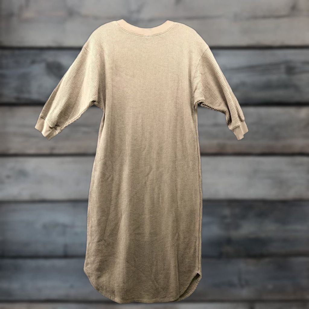 Uniqlo Uniqlo Waffle Crewneck Midi Dress Womens XS Beige 3/4 Sleeve Thermal Lounge Size XS / US 0-2 / IT 36-38 - 1 Thumbnail