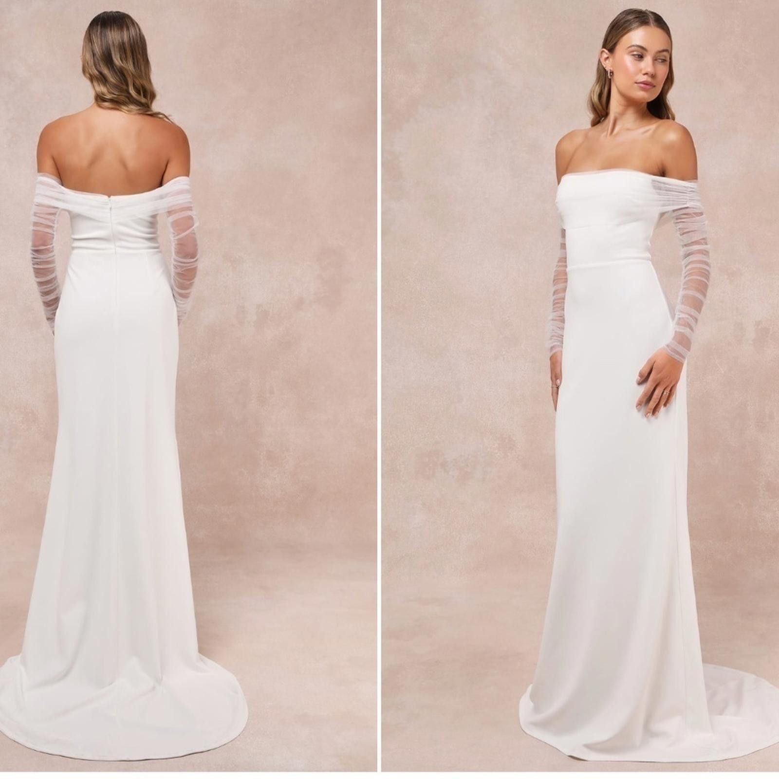 Lulus LULU's Beautifully Beloved White Mesh Off-the-Shoulder Gown Size S / US 4 / IT 40 - 1 Thumbnail