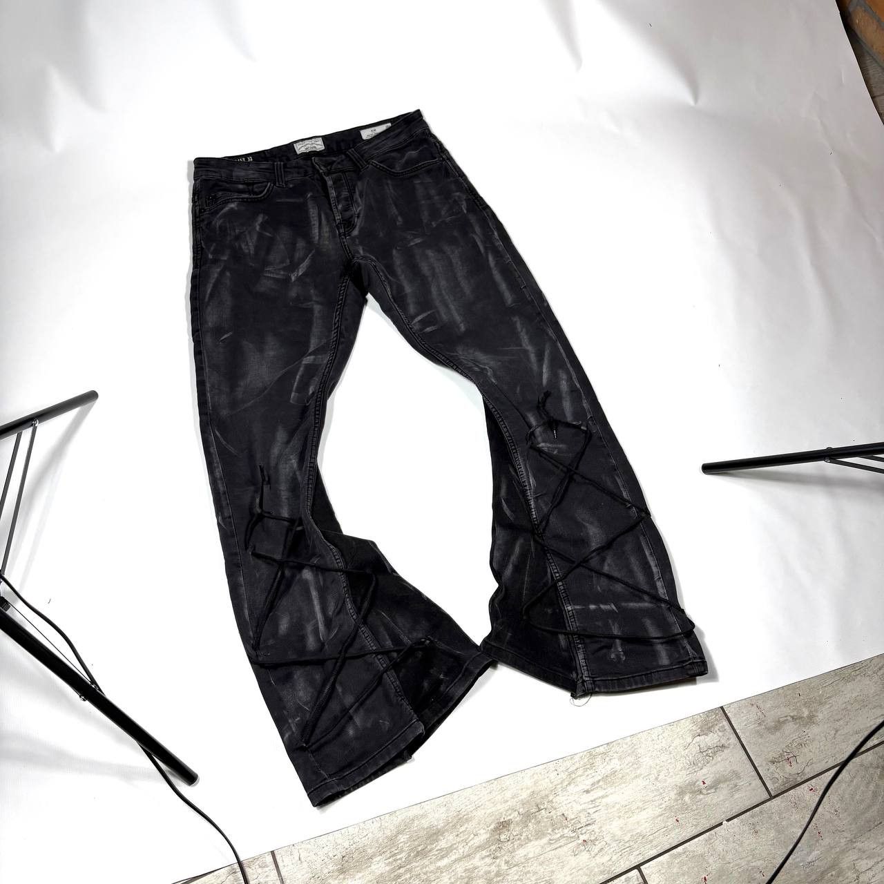 Japanese Brand Custom Black Baggy Distressed Jeans Painted Wide Leg Size US 31 - 2 Thumbnail