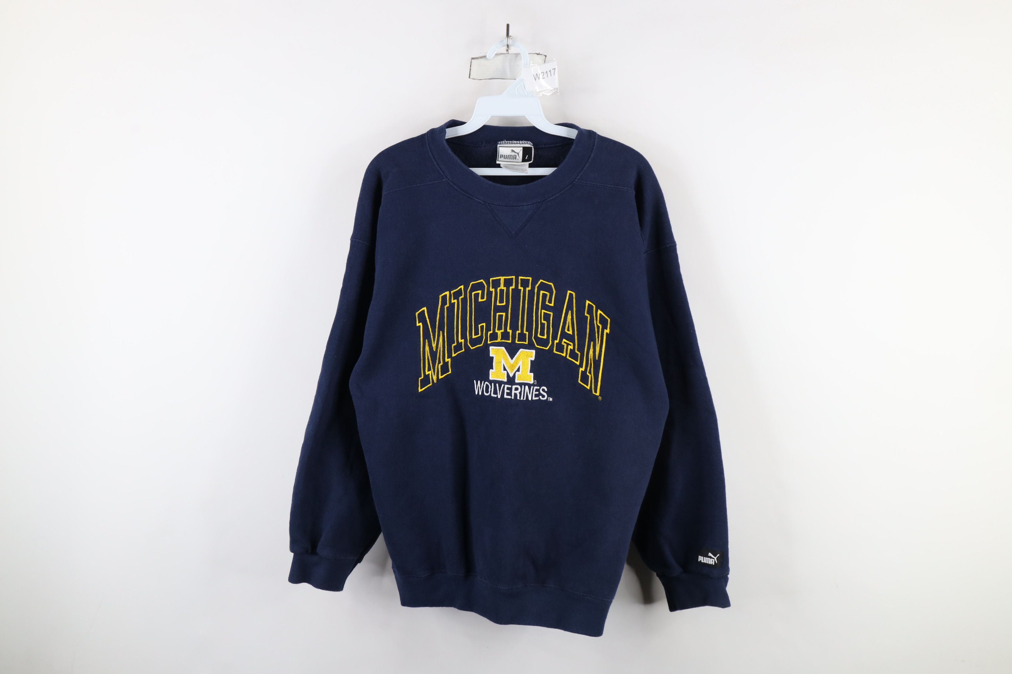 Puma × Vintage Vintage 90s Puma University of Michigan Crewneck Sweatshirt Size US L / EU 52-54 / 3 - 1 Thumbnail