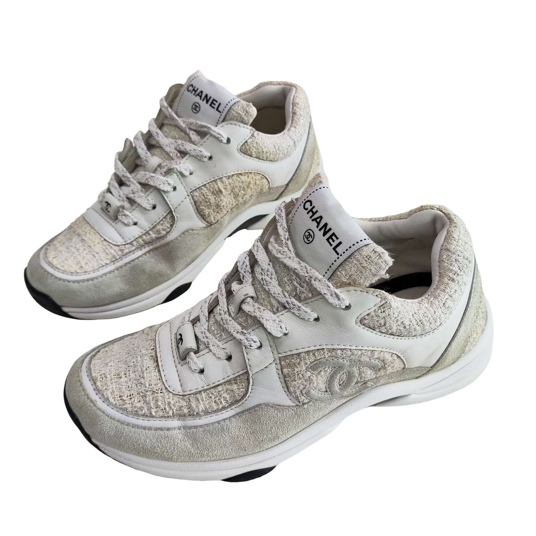 Chanel Chanel Logo Tweed Low-Top Sneakers Size 37 Size US 7 / IT 37 - 1 Thumbnail