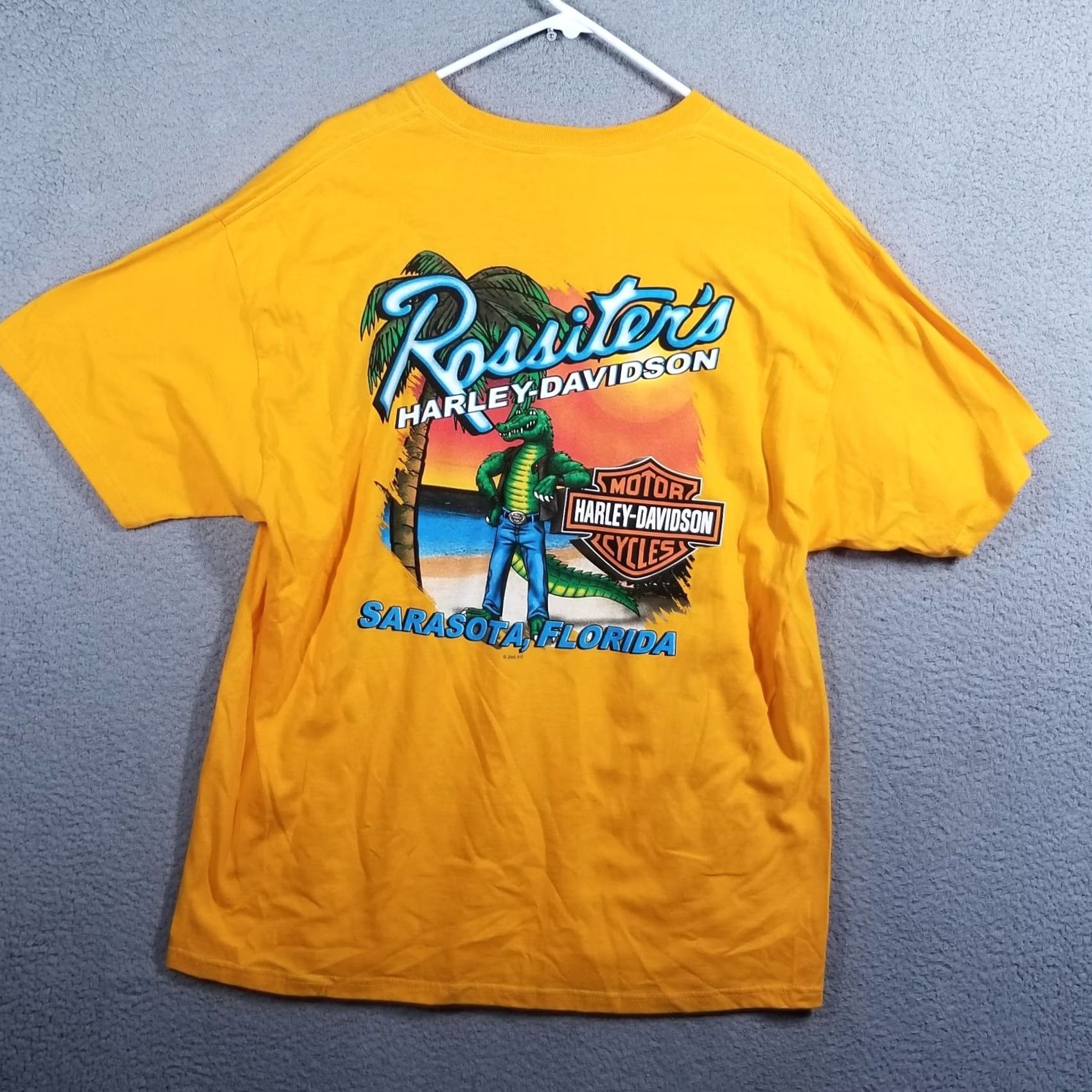 Harley Davidson Harley Davidson T-Shirt Shirt XL Yellow Vintage 05’s Rossiters Sarasota Fl Double Sided Mens Size US XL / EU 56 / 4 - 2 Thumbnail