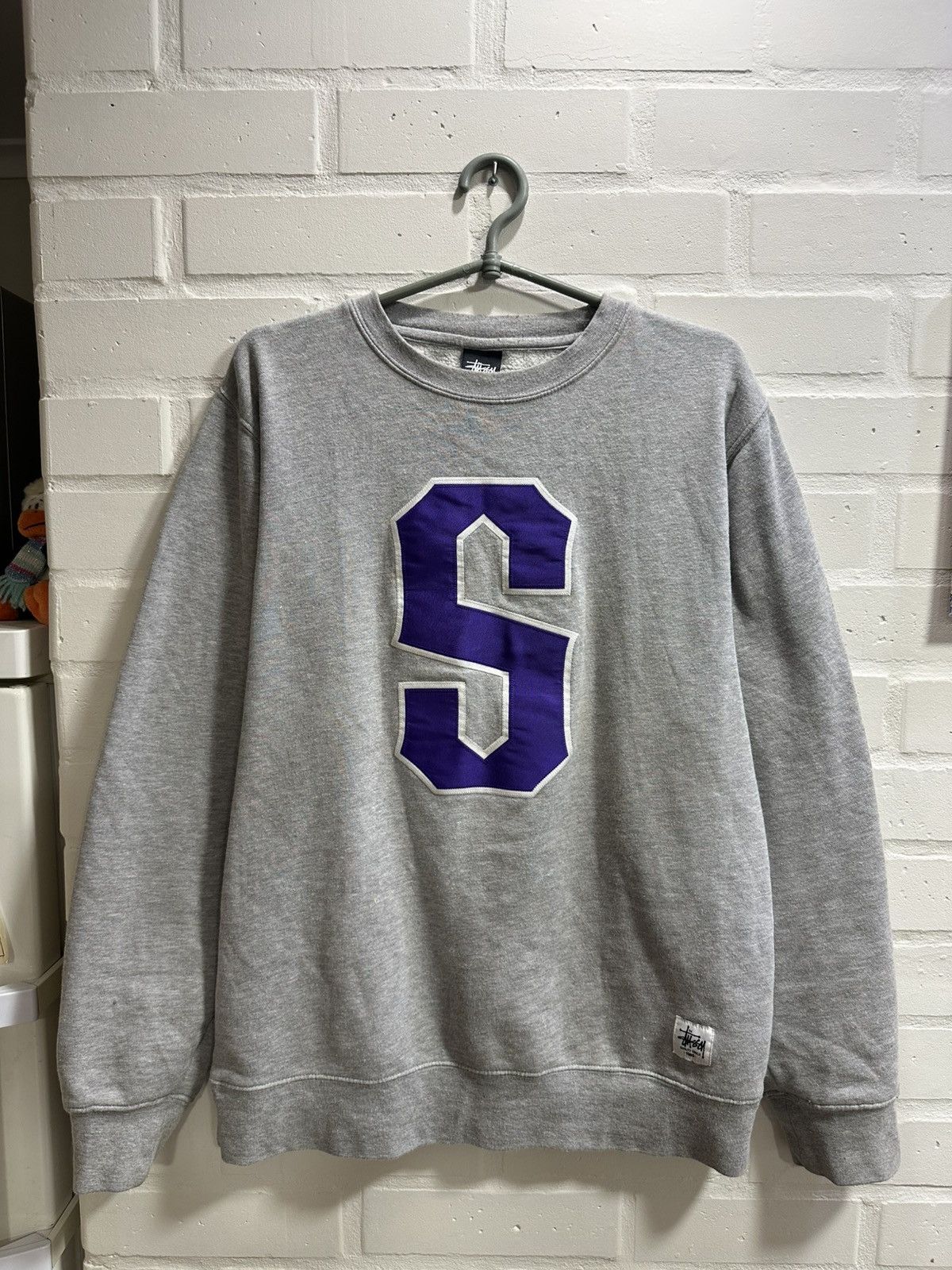 Stussy Big Logo Grey Sweatshirt Made In USA Rare Y2K Vintage