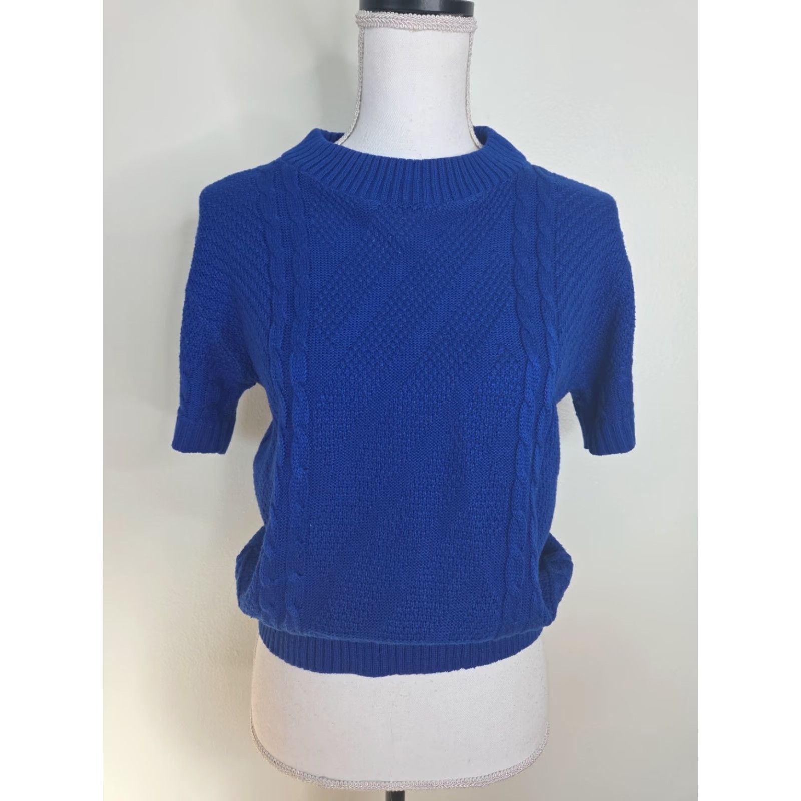 Vintage VINTAGE Cable Knit Sweater Womens Small Blue Short Sleeve Cotton USA Pullover Size S / US 4 / IT 40 - 2 Thumbnail