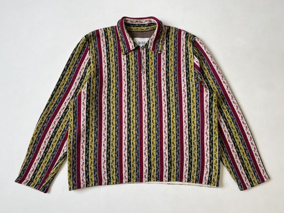 Bode Striped Paisley Quarter Zip Wool Sweater Size US L / EU 52-54 / 3 - 2 Thumbnail