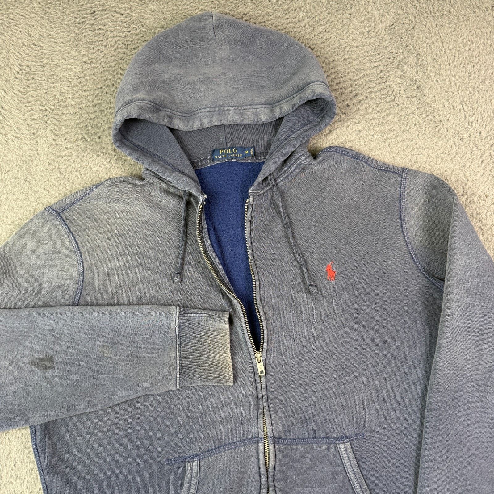 Polo Ralph Lauren × Vintage Polo Ralph Lauren Zip Hoodie Faded Blue Distressed Boxy VTG Size US M / EU 48-50 / 2 - 1 Thumbnail