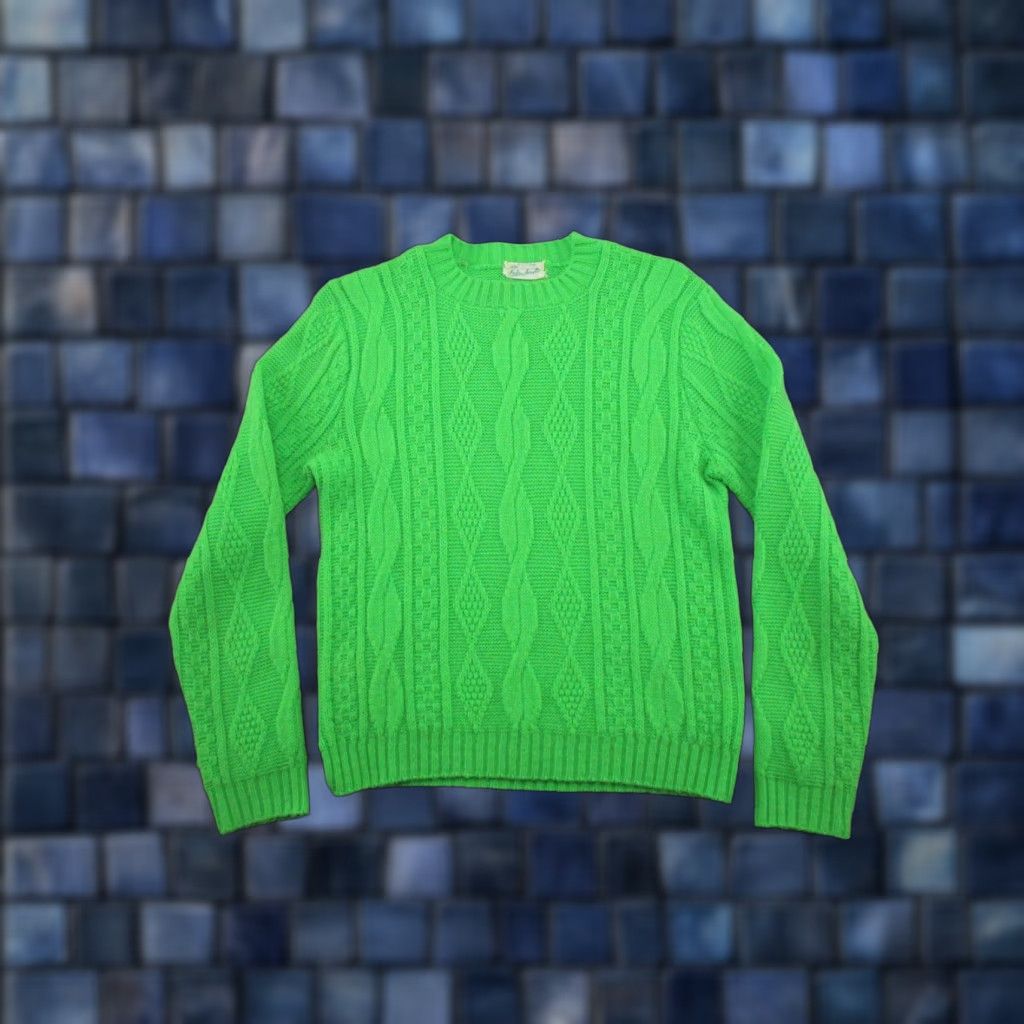 Etro VINTAGE DuPont Green Cable Knit Sweater Chest Size 34 Retro Womens Pullover Mock Neck Long Sleeve Fall Winter 70s Size S / US 4 / IT 40 - 1 Thumbnail