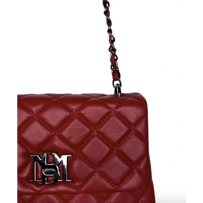Badgley Mischka Designer Quilted Leather Red Silver Crossbody Purse Size ONE SIZE - 4 Thumbnail