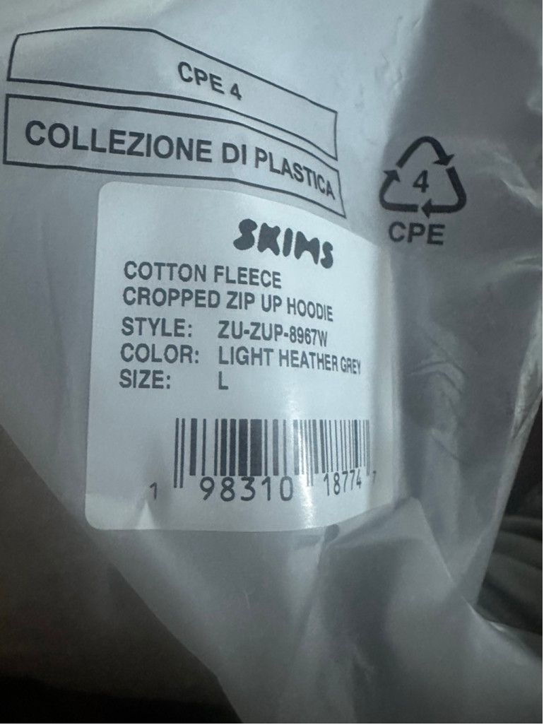SKIMS NIB Skims Cotton Cropped zip up hoodie heather grey Large Size 32" / US 10 / IT 46 - 5 Thumbnail