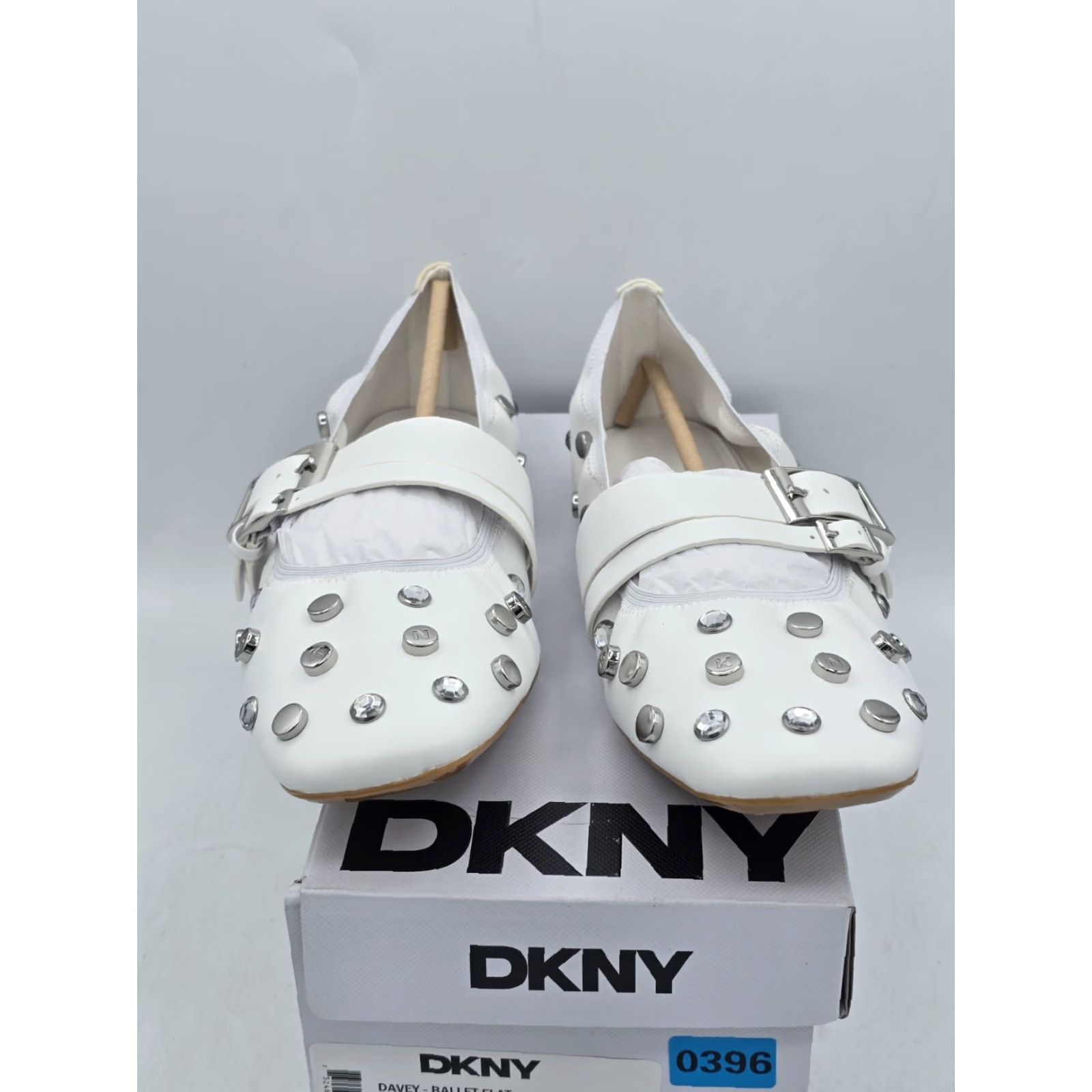 DKNY DKNY Women’s Davey Studded Ballet Flat with Belt Detail Mule White Sz 11 M - Flat, White, KDNY, Women, Shoes, Sandal? Size ONE SIZE - 4 Thumbnail