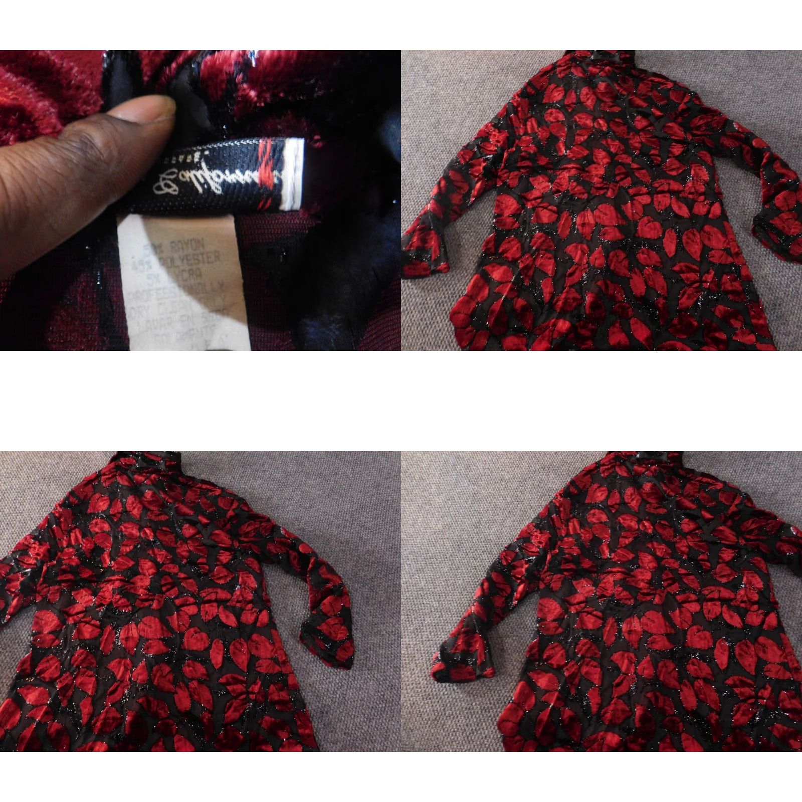 Vintage Miss California Blouse Womens XL Red Sheer Floral Button Down Collared Lightweight Polyester Rayon Casual Regular Size XL / US 12-14 / IT 48-50 - 8 Thumbnail