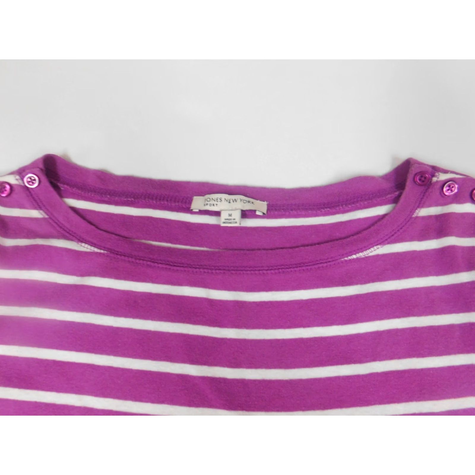 Jones New York Jones New York Blouse Womens Medium purple Striped Pullover Crew Neck Button Casual Shirt Modern Classic Ladies Regular Size M / US 6-8 / IT 42-44 - 4 Thumbnail