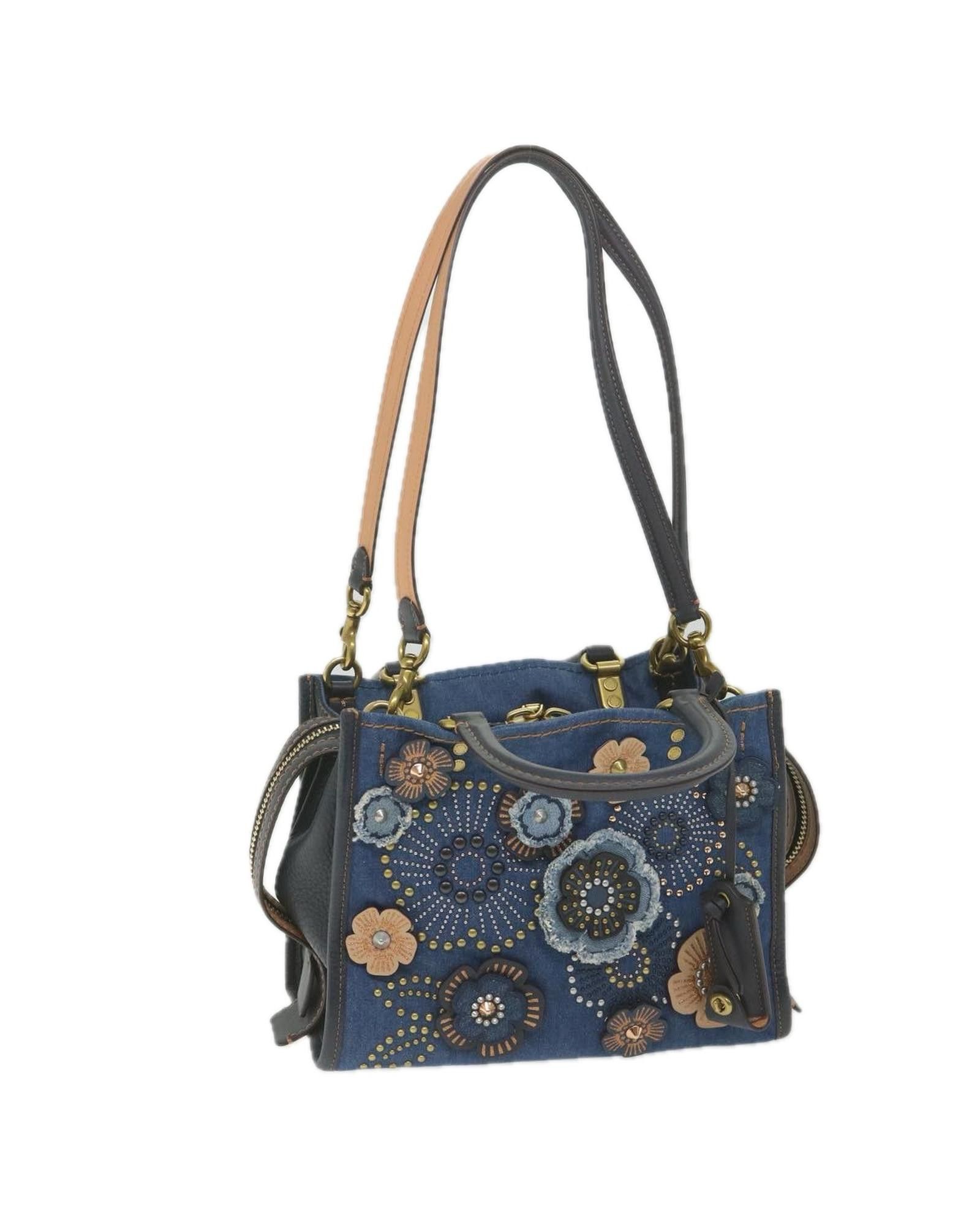 image of Coach Tea Rose Rivets Rogue 25 Hand Bag - Blue Canvas, Women's