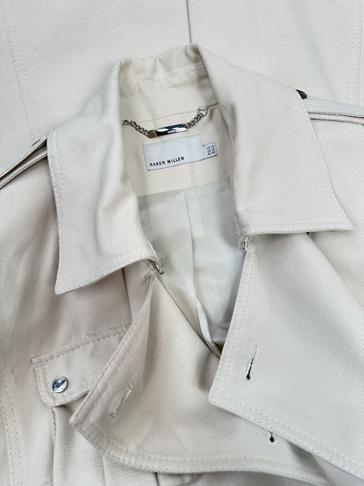 Karen Millen KAREN MILLEN Trench Coat Mac Asymmetrical Ivory Jacket UK 14 Size L / US 10 / IT 46 - 4 Thumbnail