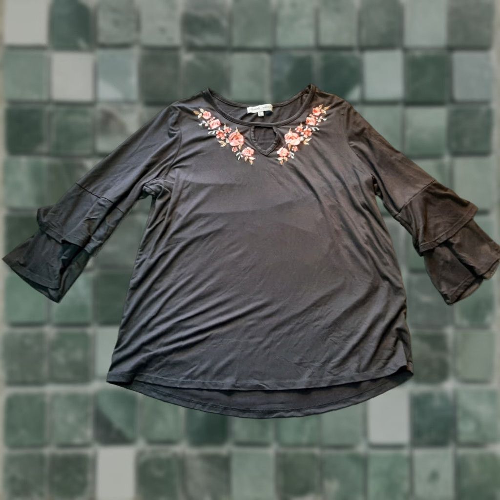 Vintage Absolutely Famous Womens Top XL Black Long Sleeve Embordered Key Hole Shirt Size XL / US 12-14 / IT 48-50 - 1 Thumbnail
