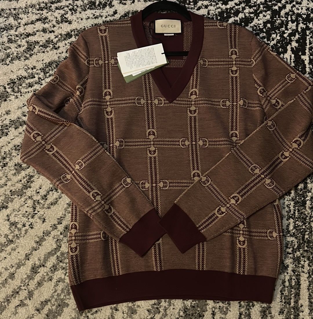 Gucci Gucci Horsebit Jacquard Knit Sweater size L Size L / US 10 / IT 46 - 12 Thumbnail