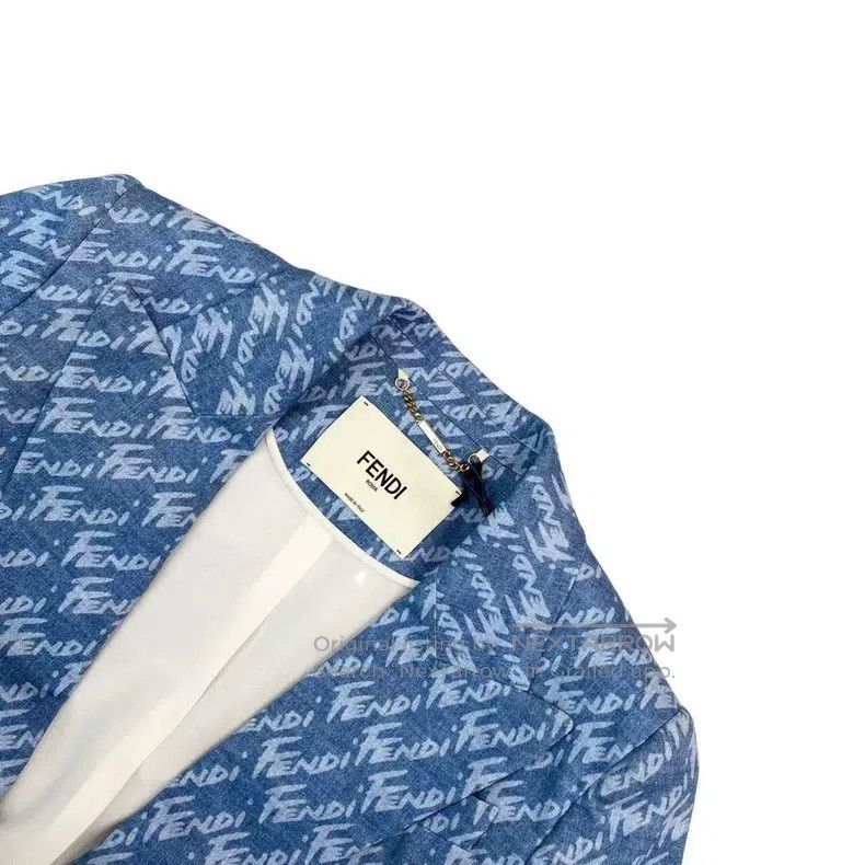 Fendi Fendi Cotton Full-Print Letter Logo Denim Blazer Size XS / US 0-2 / IT 36-38 - 3 Thumbnail