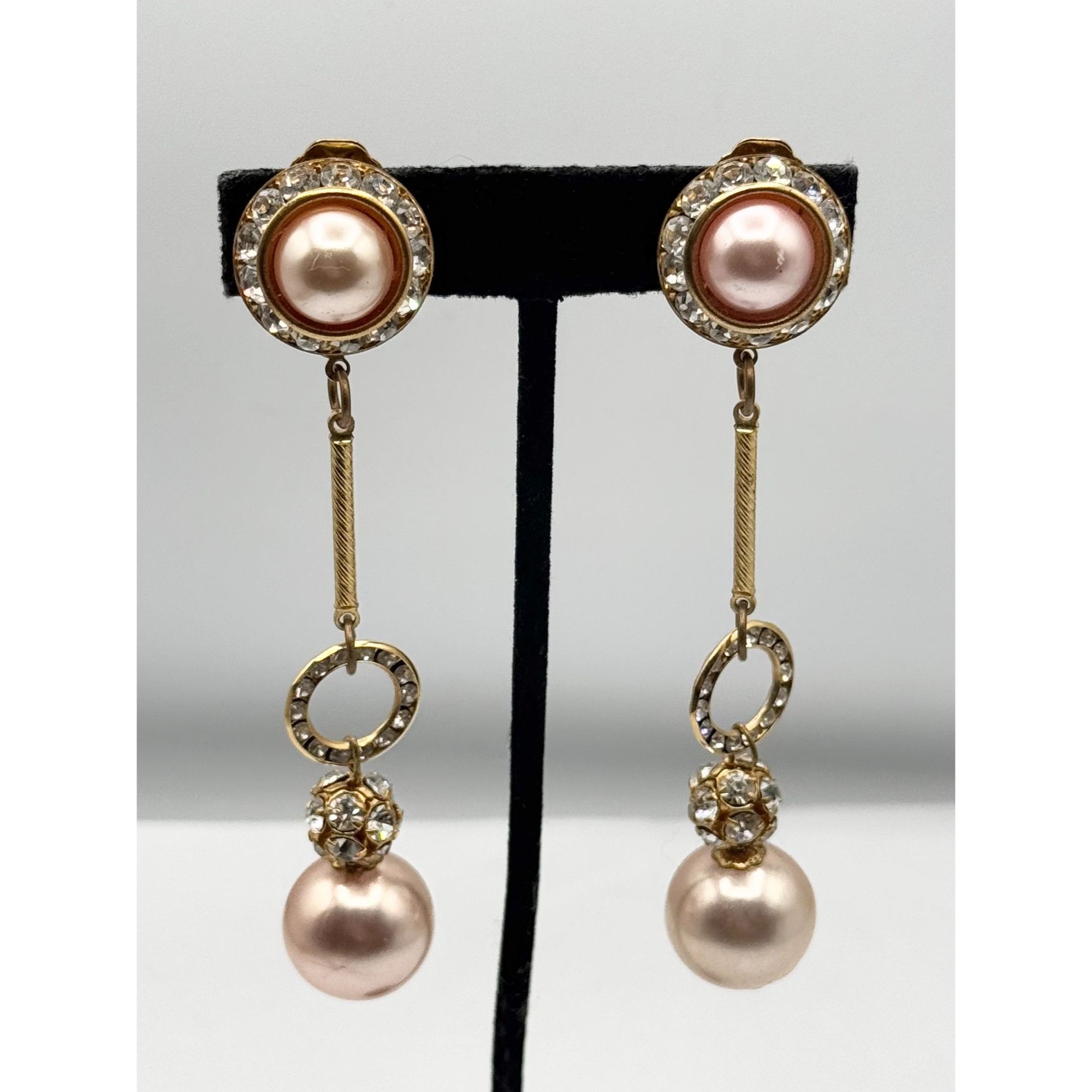 Vintage Vintage rhinestone faux pearl dangle drop statement earrings Size ONE SIZE - 7 Thumbnail