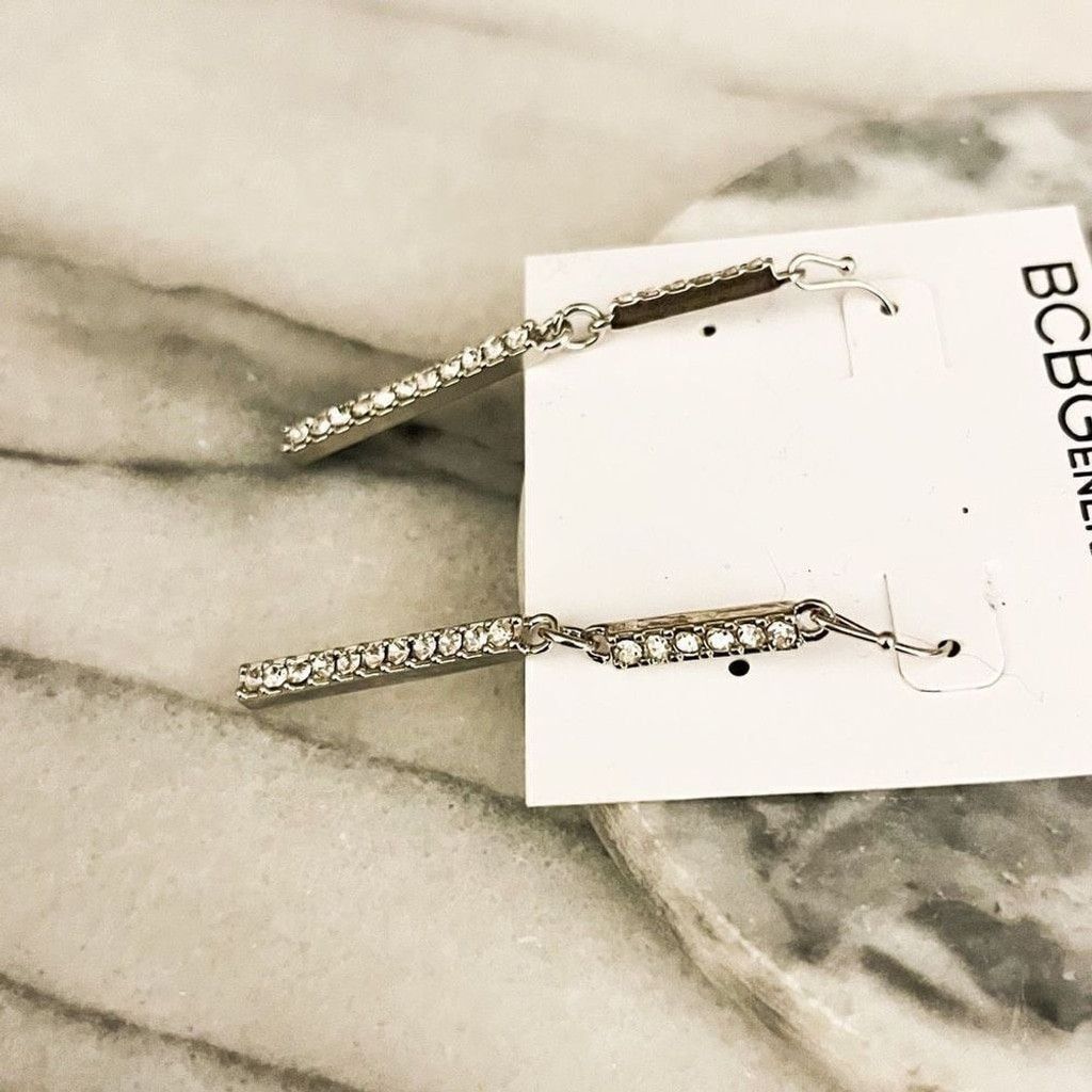 Jewelry BCBG Generation Rhinestone Dangle Drop Earrings Silver Size ONE SIZE - 3 Thumbnail