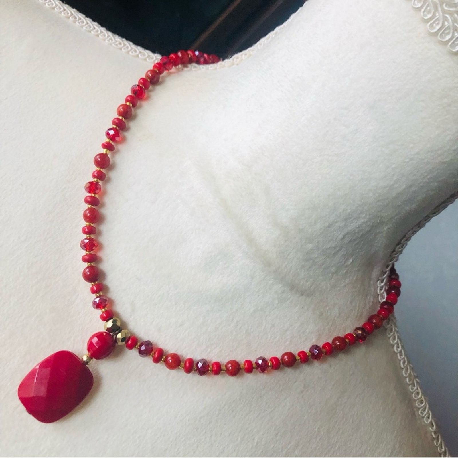 Handmade Handcrafted repurpose carnelian glass faceted drop necklace Size ONE SIZE - 1 Thumbnail