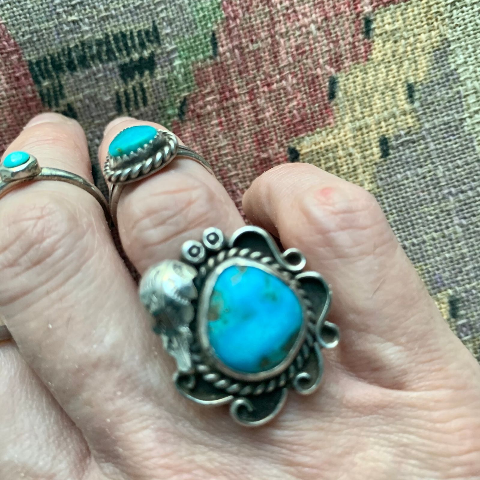 VINTAGE SIGNED ANGELA LEE NATIVE STERLING TURQUOISE RING