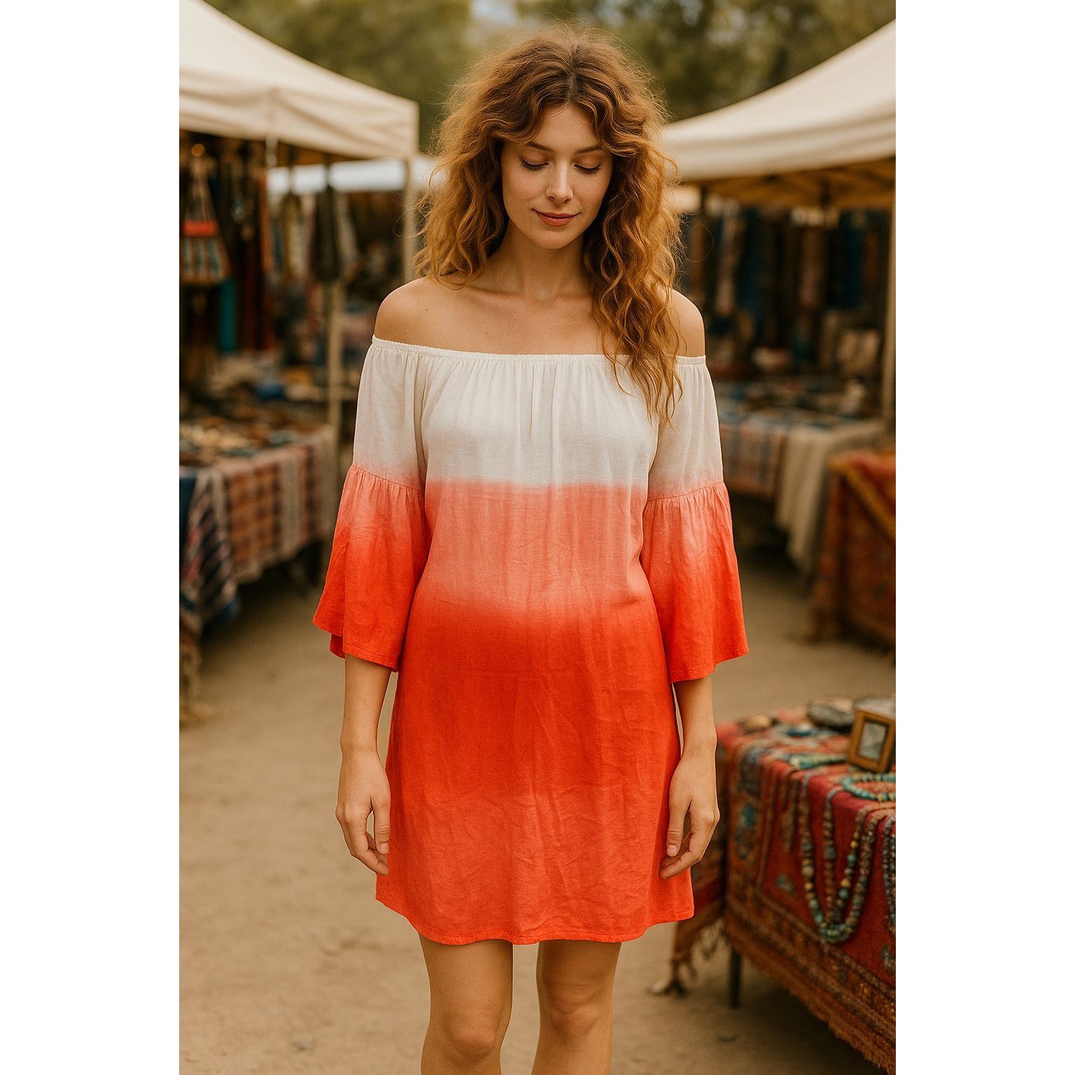 Other 7 Islands XL Dip Dye Red White Rayon Tunic Dress India Boho Size XL / US 12-14 / IT 48-50 - 3 Thumbnail