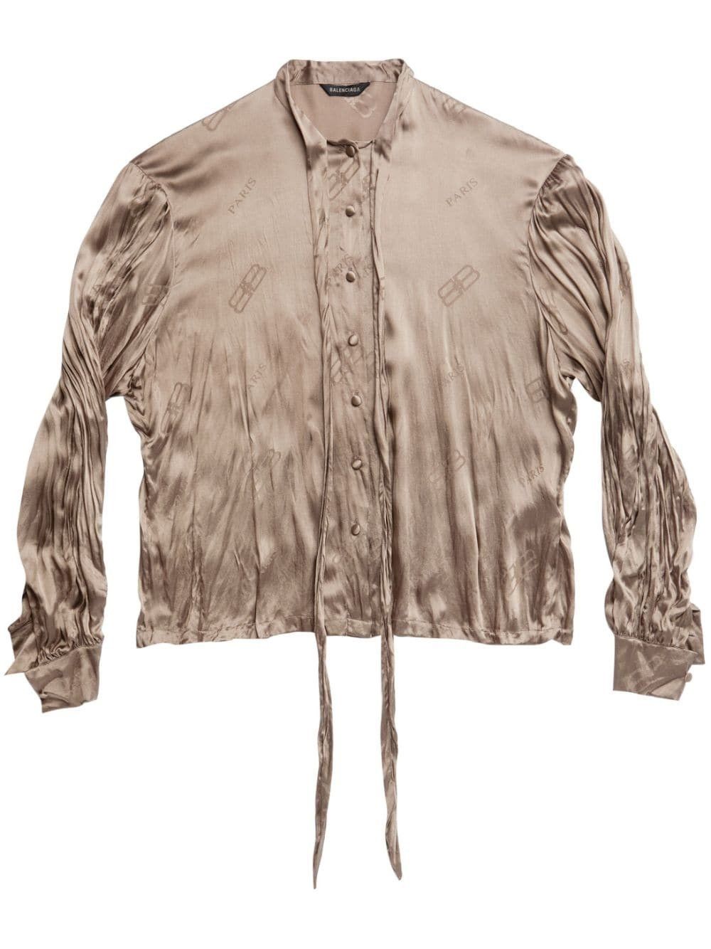 Balenciaga o1bcso1str1124 BB Paris All Over Oversized Blouse in Beige Size XS / US 0-2 / IT 36-38 - 1 Thumbnail