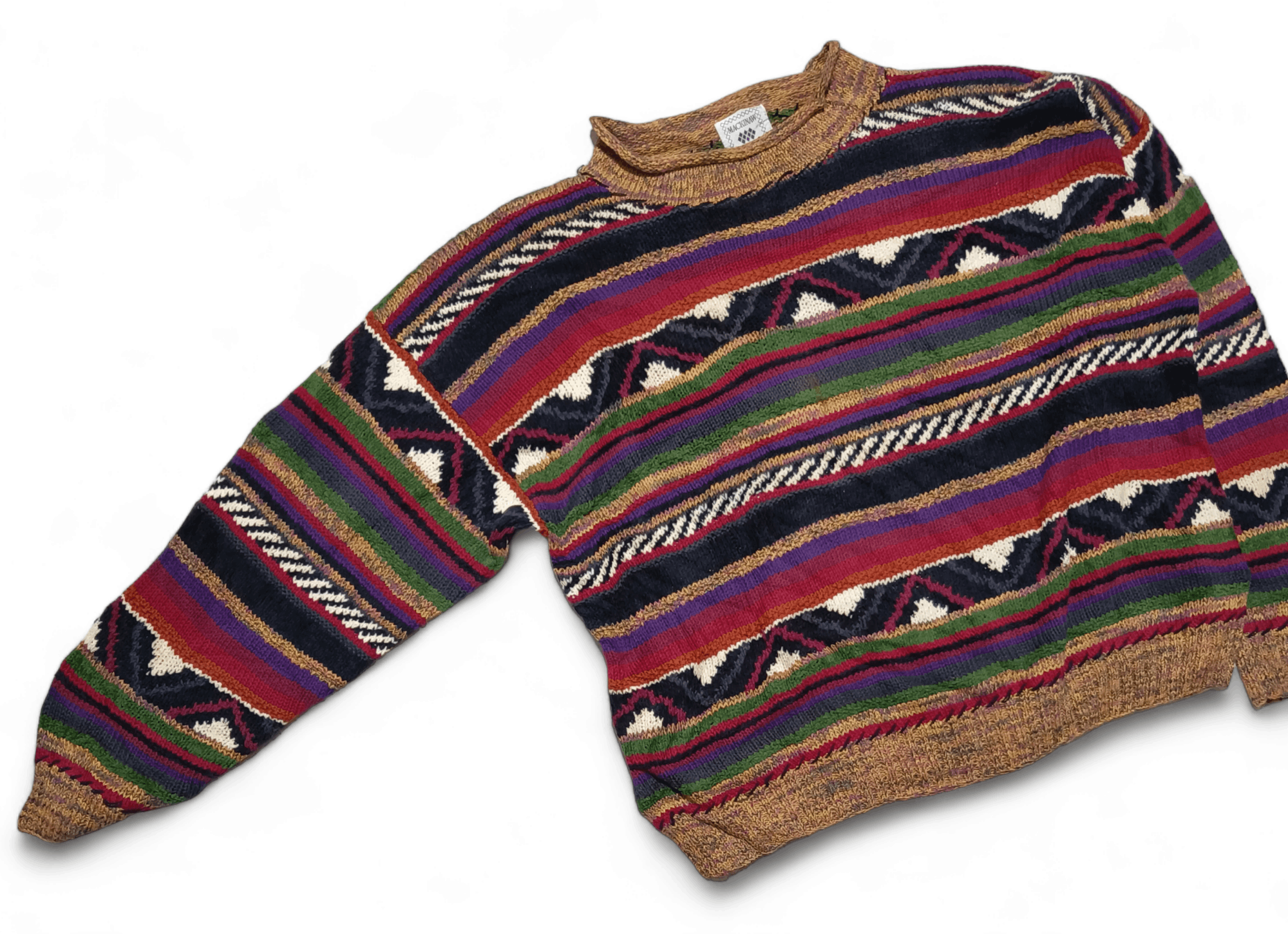 Other Vintage 80s MACKINAW Hand Knitted Ethnic Pattern Sweater Size US L / EU 52-54 / 3 - 4 Thumbnail